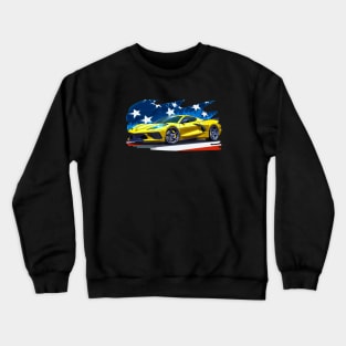 Yellow C8 Corvette Fourth of July American Flag Supercar Racecar Muscle Car Sportscar July 4th Accelerate Yellow Corvette C8 Crewneck Sweatshirt